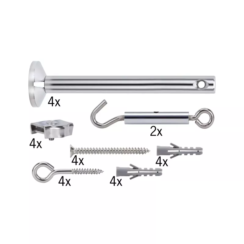 Kit de montaje para sistema de cables, soporte + soporte en ángulo recto, paquete de 4 unidades, cromado - système d'accrochage et décoration
