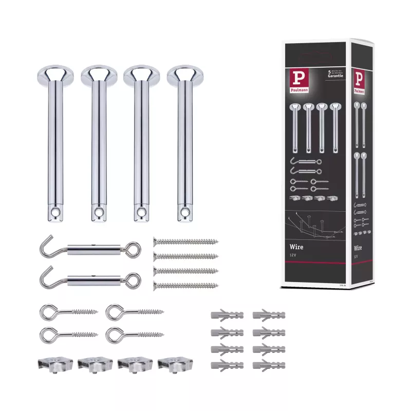 Kit de montaje para sistema de cables, soporte + soporte en ángulo recto, paquete de 4 unidades, cromado
