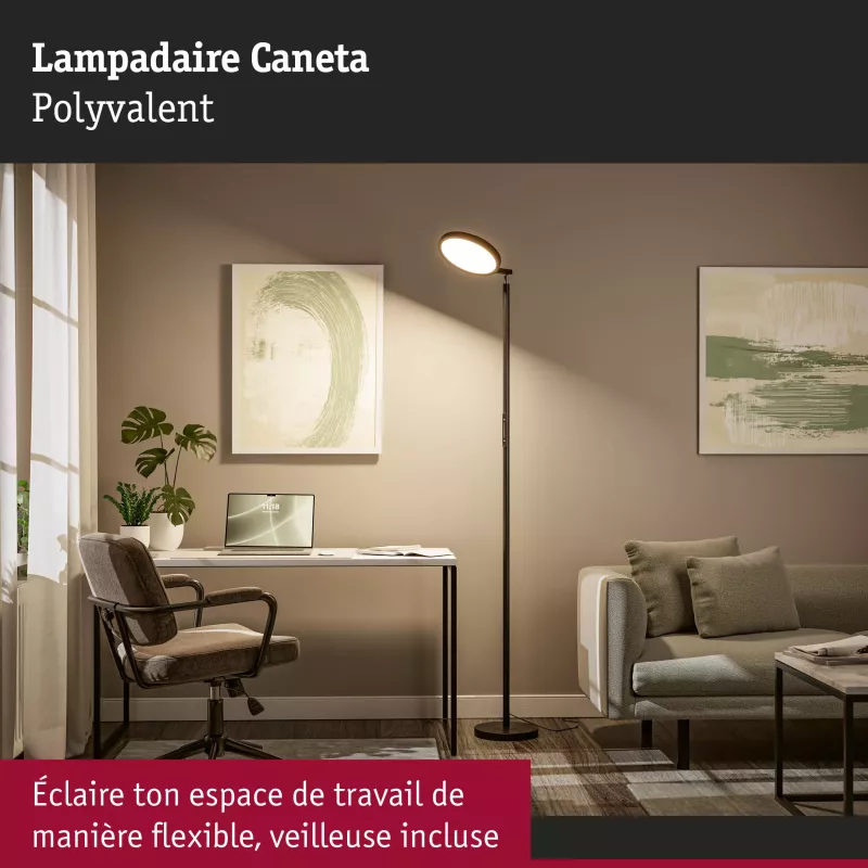 Lámpara de pie LED blanca regulable Caneta, 1750 mm, 1300 lm, 20 W, color negro.