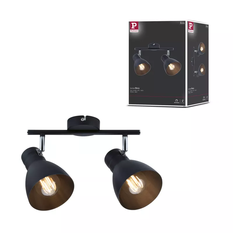 Spotlight Davy E27 230V max. 2x20W gradable Noir