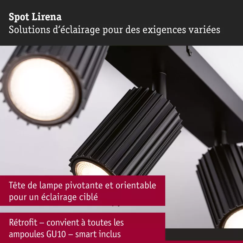 Lirena GU10 spotlight, max. 3x10W, matte black metal