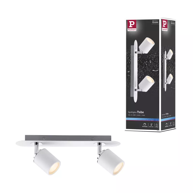 Spotlight Tube IP44 GU10 230V max. 2x10W dimmable White, Chrome