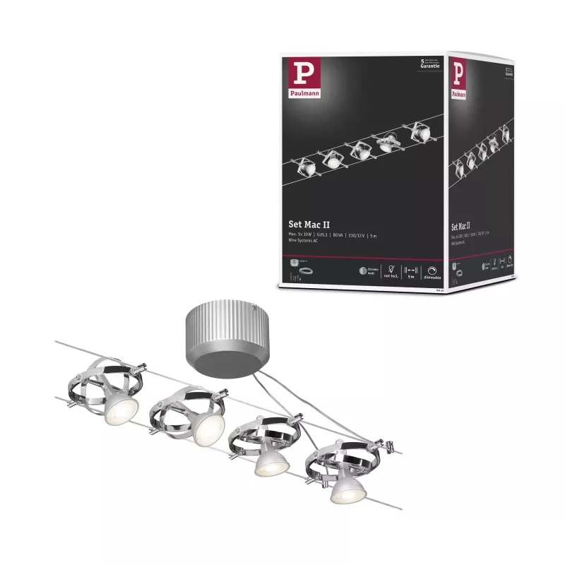 Mac II Cable System Basic Kit GU5.3 max. 5x10W dimmable 230/12V Matte Chrome