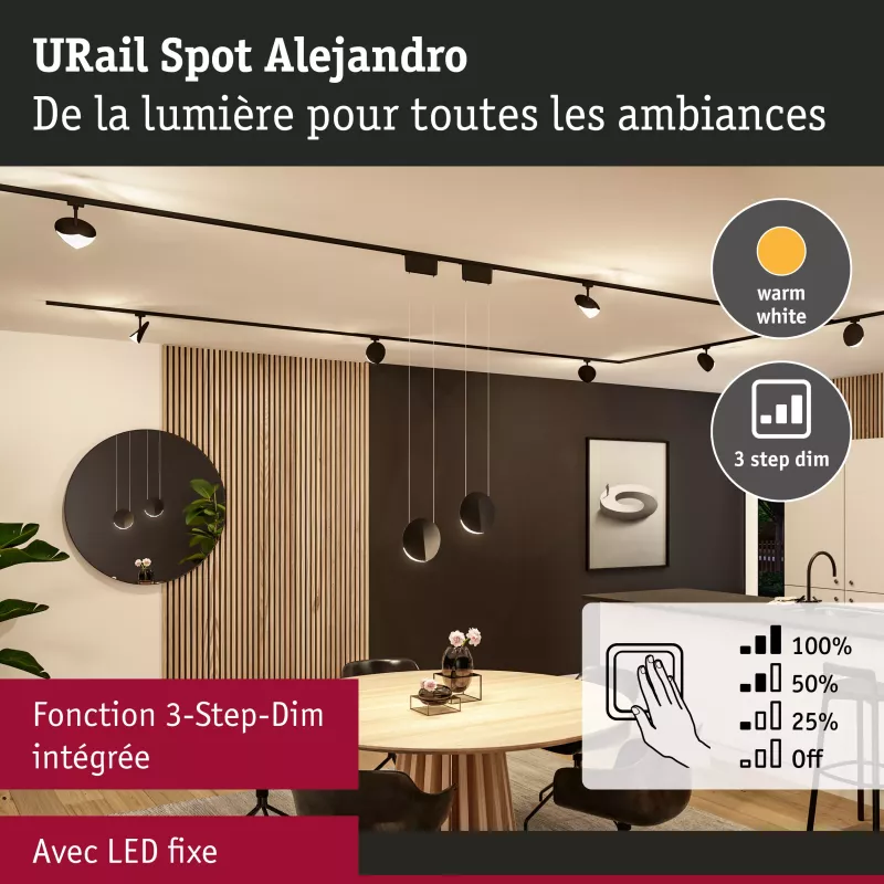 URail Spot sur rail 3-Step-Dim Alejandro 800lm 10W 3000K gradable 230V