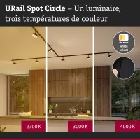 URail Schienenstrahler, 3-stufig dimmbar, rund, 180 lm, 5 W, 2700–4000 K, 230 V, matt schwarz - système d'accrochage et décoration - détail 6
