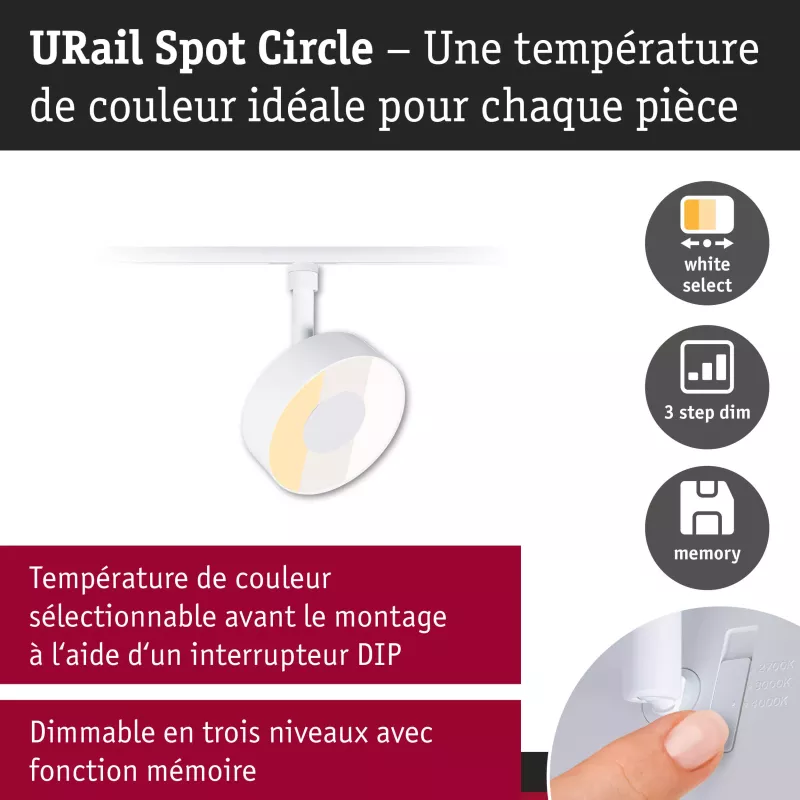 URail Track spotlight 3-Step-Dim Circle 280lm 5W 2700 - 4000K dimmable 230V Signal white