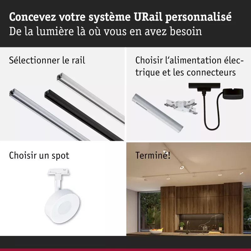 URail Schienenstrahler, 3-stufig dimmbar, rund, 280 lm, 5 W, 2700–4000 K, 230 V, Signalweiß
