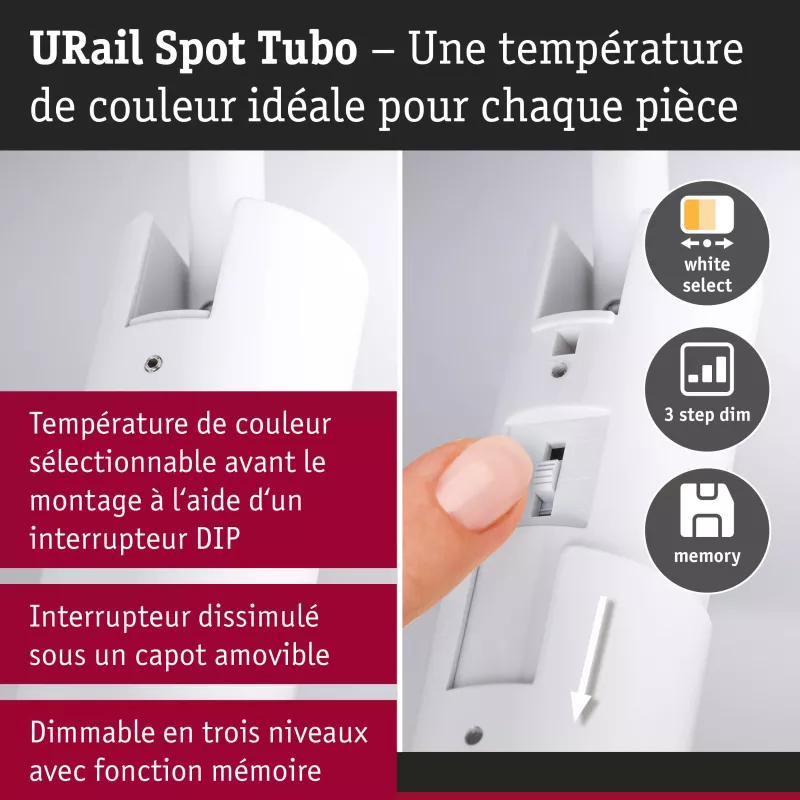 URail Track spotlight 3-Step-Dim Tubo Individual spotlight 320lm 4W 2700 - 4000K dimmable 230V Signal white