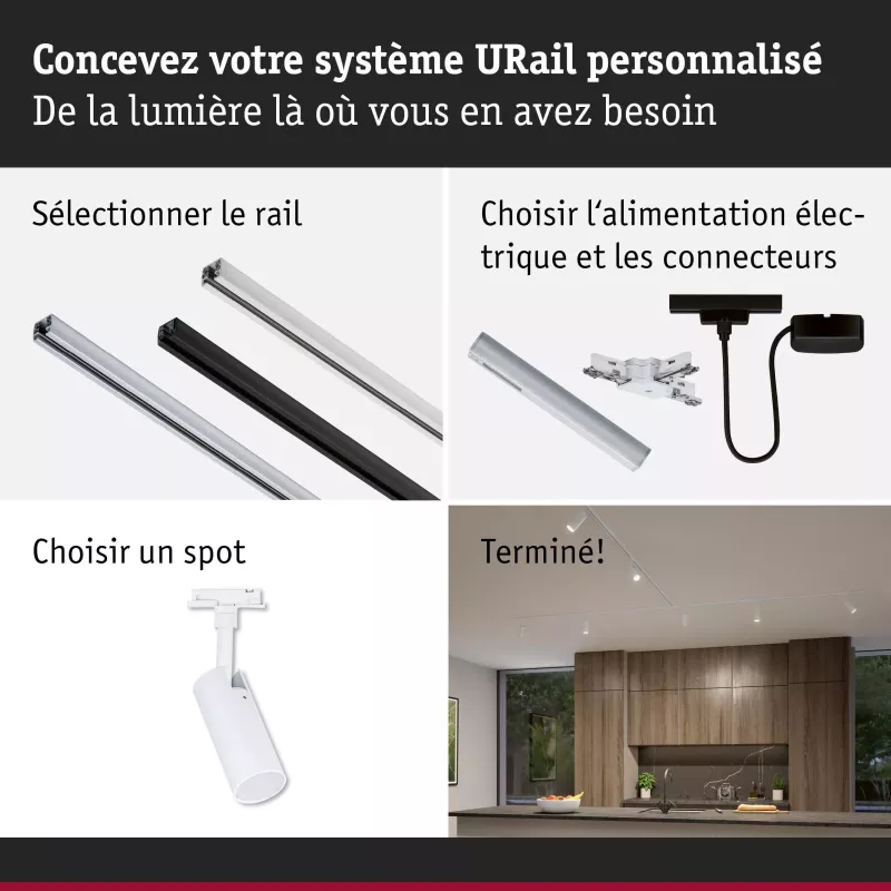 URail Spot sur rail 3-Step-Dim Tubo Spot individuel 320lm 4W 2700 - 4000K gradable 230V Blanc signal