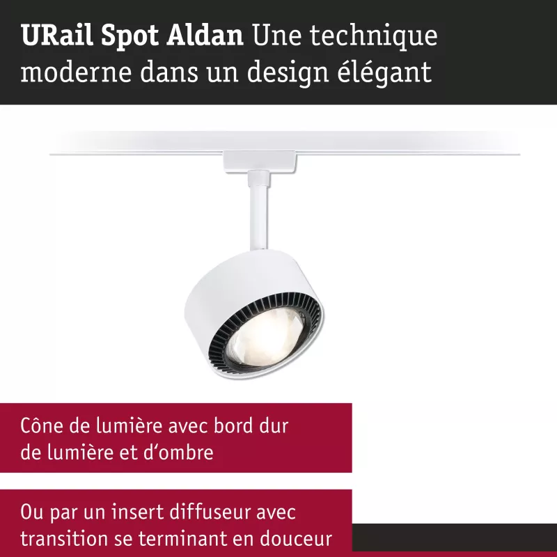 URail Spot sur rail Aldan Spot individuel 470lm 8W 4000K gradable 230V Blanc signal