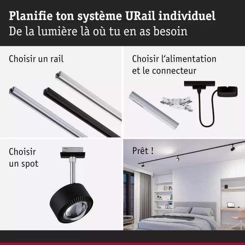 Foco para riel URail Foco individual Aldan 500lm 8W Blanco Interruptor 230V