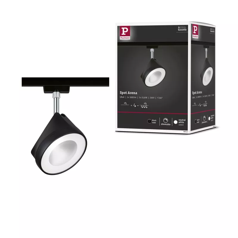 URail Spot sur rail Arena Spot individuel 860lm 14W 4000K gradable 230V Noir mat, Chrome