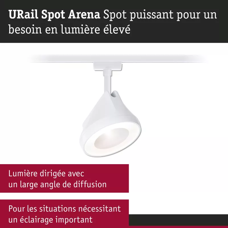 URail Spot sur rail Arena Spot individuel 900lm 15,1W 4000K gradable 230V Blanc signal