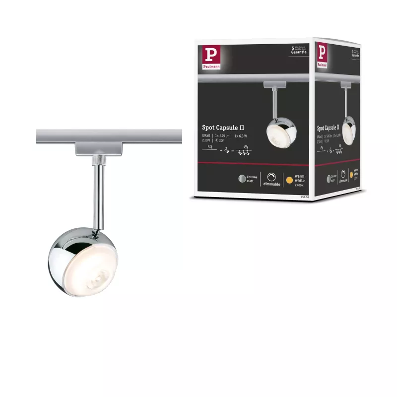 URail Schienenstrahler Capsule II Einzelstrahler 439 lm 6,3 W 2700 K dimmbar 230 V Mattchrom, Chrom