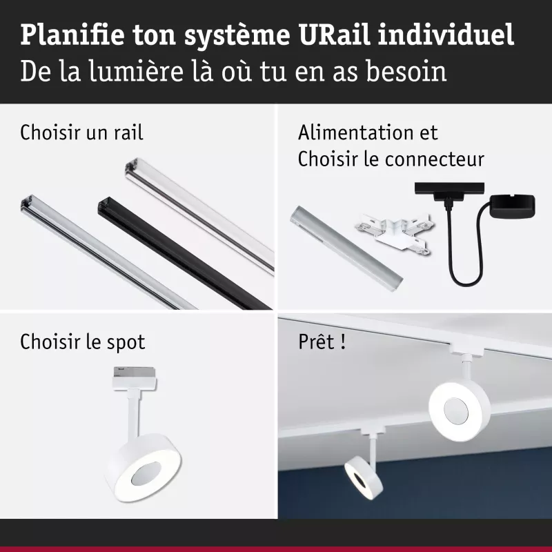 URail Spot sur rail Circle 190lm 5W 4000K gradable 230V Blanc signal