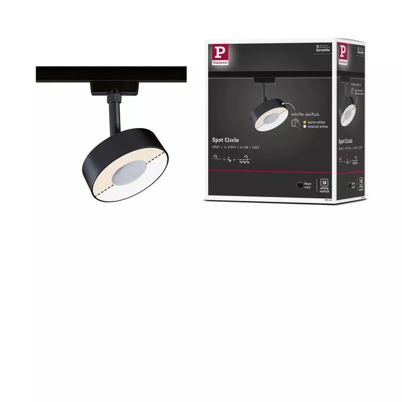 Foco circular para riel URail, 200 lm, 5 W, color blanco, con interruptor, 230 V.