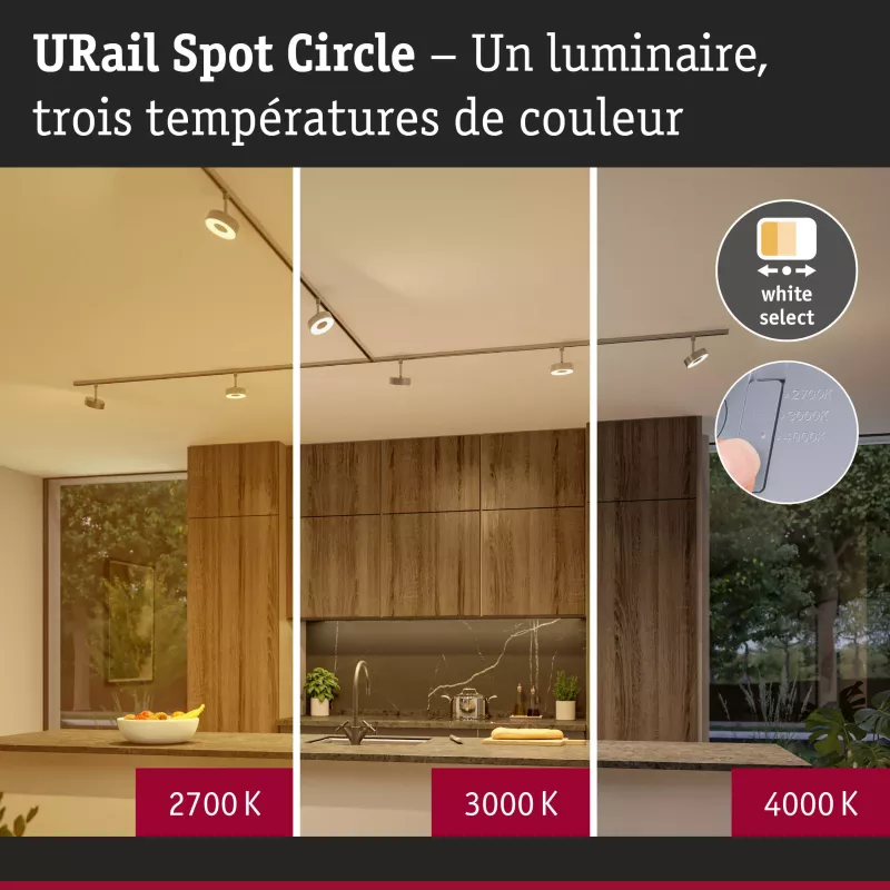 URail Track spotlight Circle 220lm 5W 2700 - 4000K dimmable 230V Matt chrome