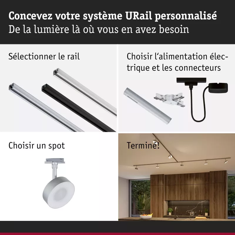 URail Schienenstrahler, rund, 220 lm, 5 W, dimmbar, 2700–4000 K, 230 V, matt verchromt