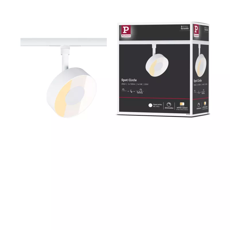 URail Track spotlight Circle 250lm 5W 2700 - 4000K dimmable 230V Signal white