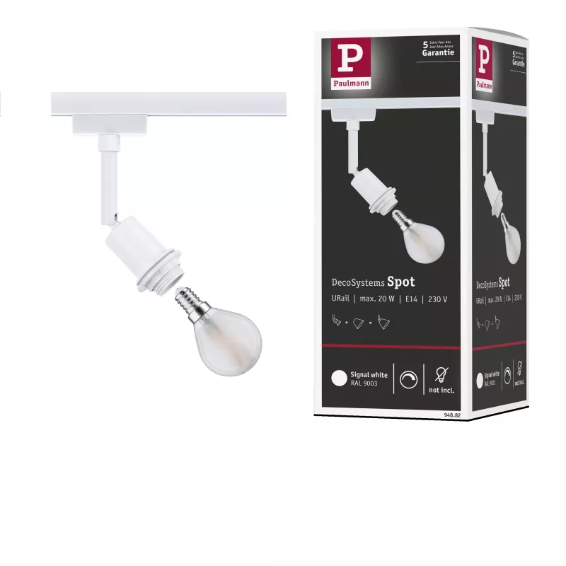 Foco para riel URAil DecoSystems Basic E14, máx. 20 W, regulable, 230 V, luz blanca.