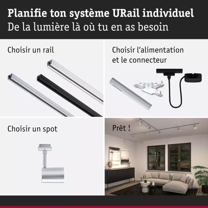 URail Spot sur rail Luxe GU10 max. 10W gradable 230V