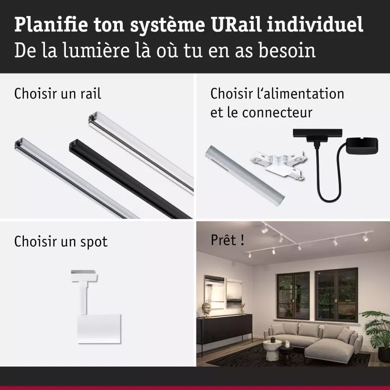URail Spot sur rail Luxe GU10 max. 10W gradable 230V