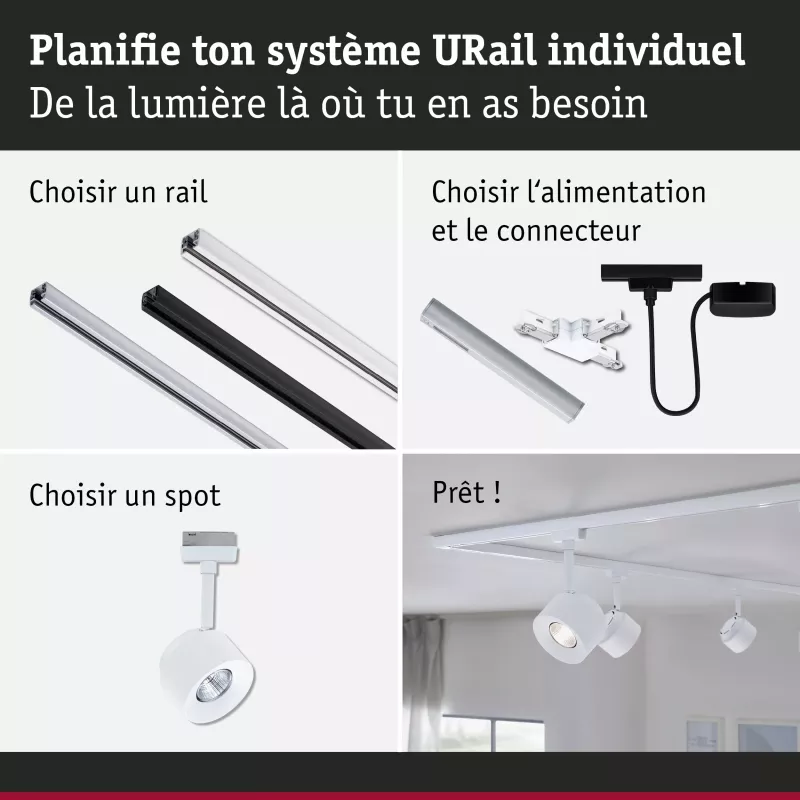 URail Schienenstrahler, 650 lm, 7,4 W, 3000 K, dimmbar, 230 V, Signalweiß