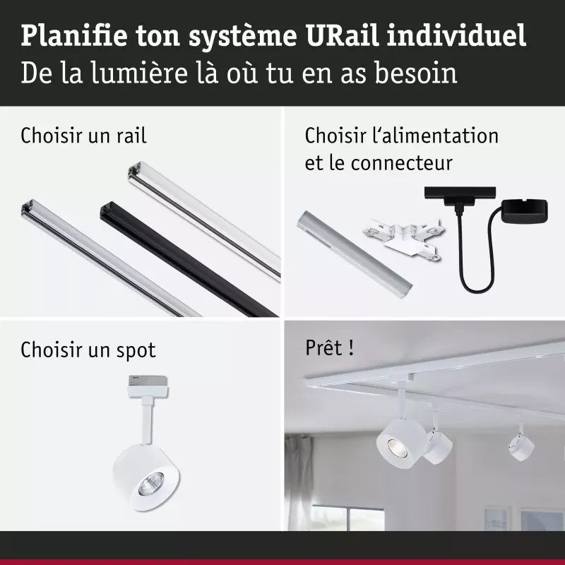 URail Spot sur rail Pane 680lm 7,4W 4000K gradable 230V Blanc signal