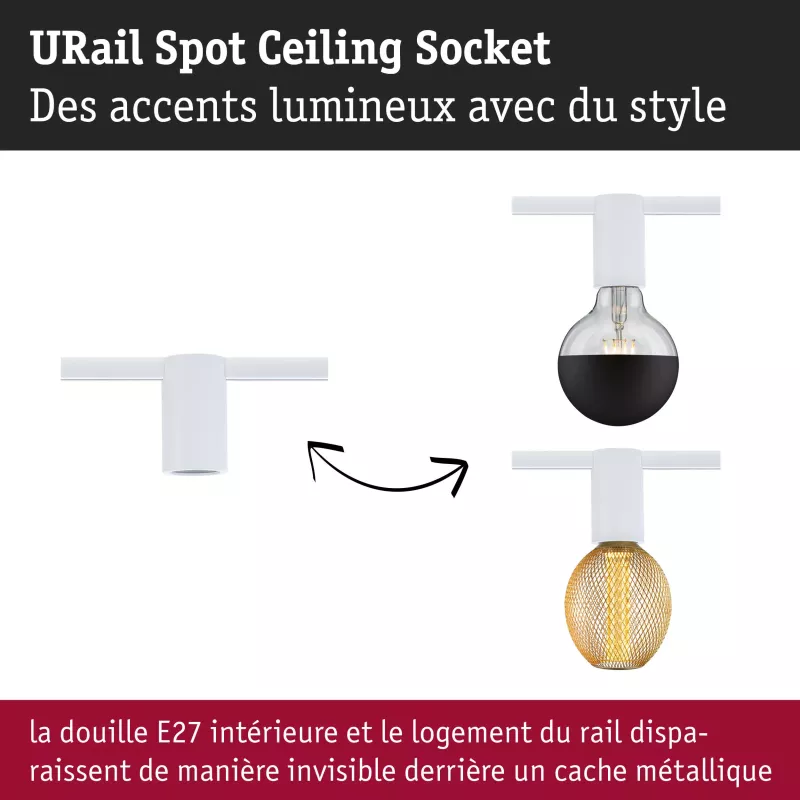 URail Spot sur rail Socket E27 max. 20W gradable 230V Blanc signal