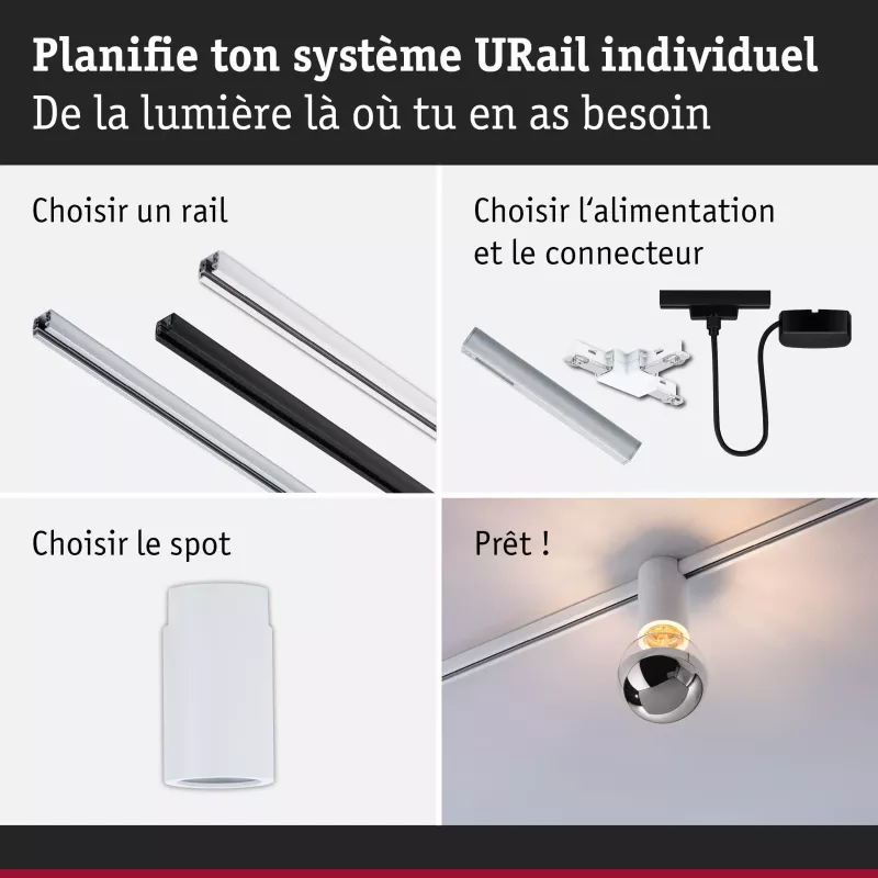 Foco para carril URail, casquillo E27, máx. 20 W, regulable, 230 V, luz blanca.