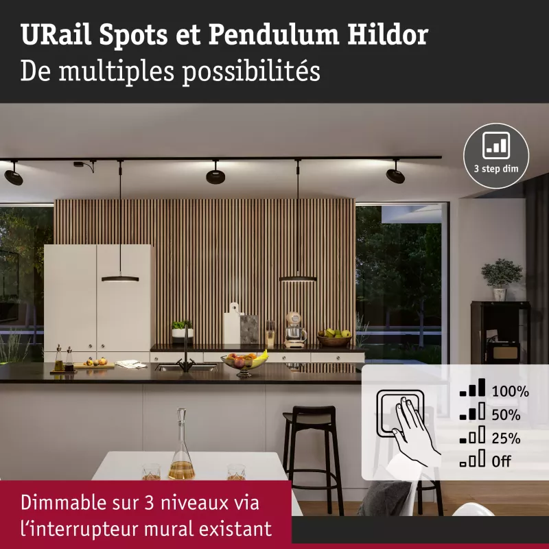 URail Suspension 3-Step-Dim Hildor 850lm 15W 4000K dimmable 230V Matt black