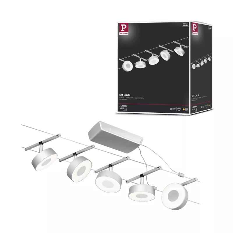 CorDuo Système sur câbles LED Circle Kit de base 5x180lm 5x5W 3000K 230/12V PAULMANN 40 - Cimaise Tableau 