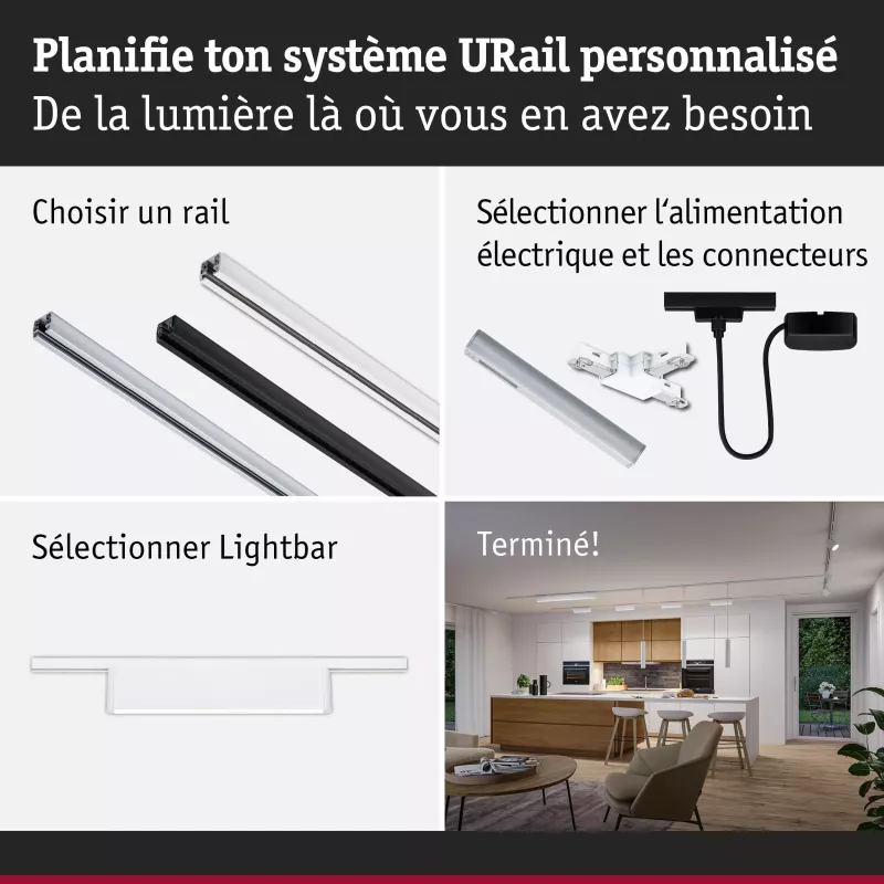 Barra de luz URail con atenuación en 3 pasos, color Ceris, 850 lm, 9,5 W, 4000 K, regulable, 230 V PAULMANN 31 - Cimaise Tableau