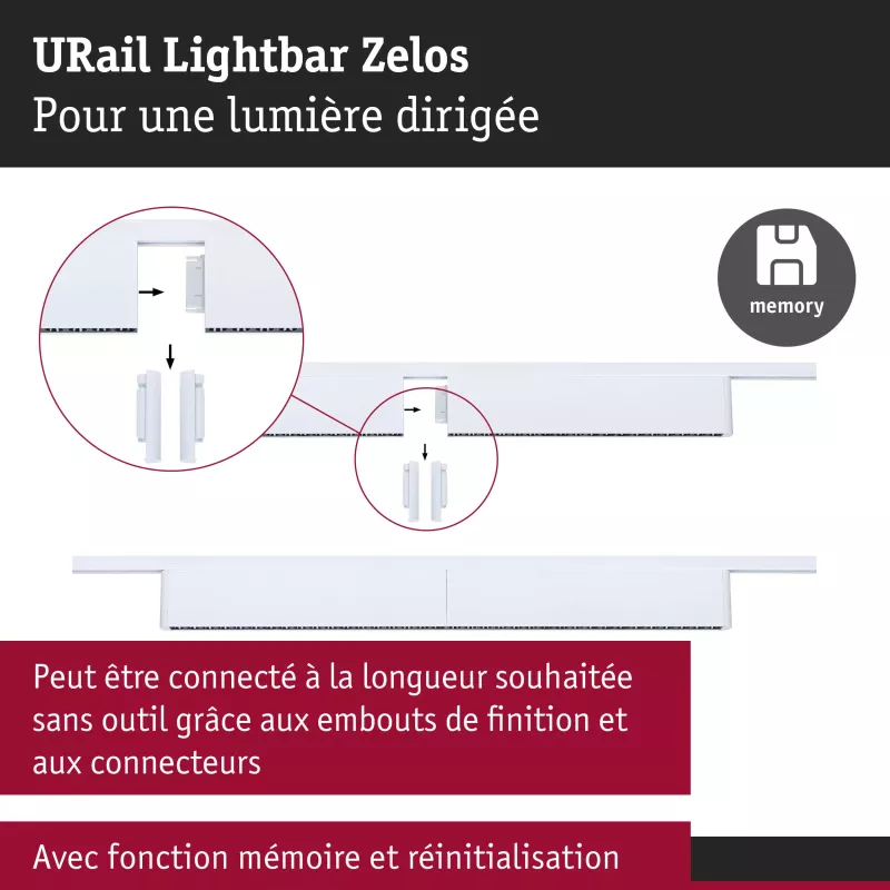 Barra de luz URail Zelos de 3 niveles de atenuación, 1100 lm, 10 W, 4000 K, regulable, 230 V PAULMANN 30 - Cimaise Tableau 