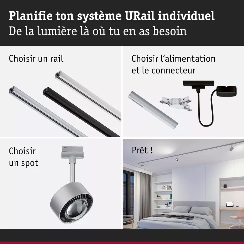 Foco para riel URail Foco individual Aldan 500lm 8W Blanco Interruptor 230V PAULMANN 46 - Cimaise Tableau 