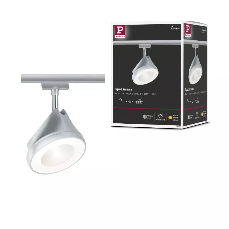 Foco individual para riel URail Arena, 800 lm, 15 W, 2700 K, regulable, 230 V PAULMANN 21 - Cimaise Tableau 