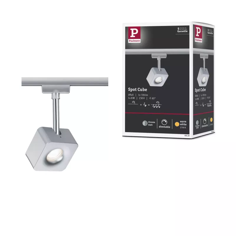 URail Schienenstrahler Würfel, Einzelstrahler, 540 lm, 8 W, 2700 K, dimmbar, 230 V