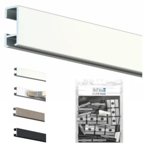 Click rail picture rail + fixing clips + screws & wall plugs - Artiteq picture rails