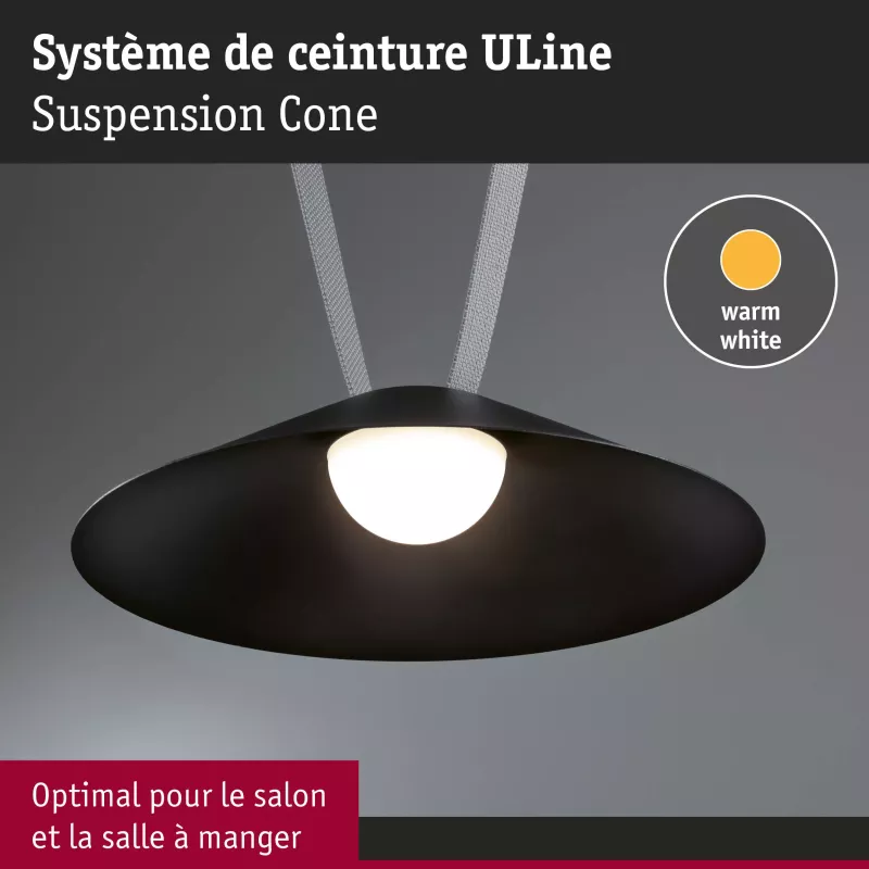 ULine - LED pendant light Cone 560lm 12W 350mm 3000K Black - Paulmann