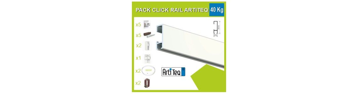 Kit para colgar cuadros con riel de clic Artiteq de 30 kg - Paquete para colgar cuadros